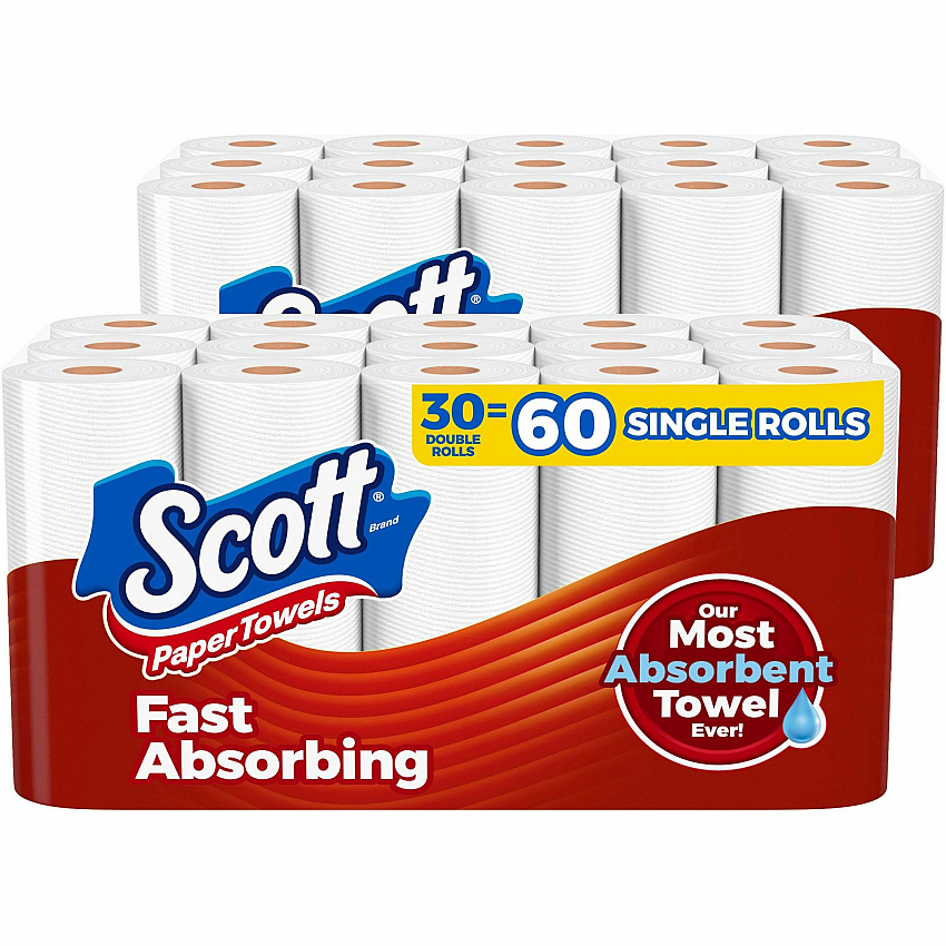 Scott Choose-A-Sheet Mega Kitchen Roll Paper Towels, 1-Ply, 7.31 x 11, White, 108 Sheets/Roll, 15 Rolls/Pack, 2 Packs/Carton (56674)