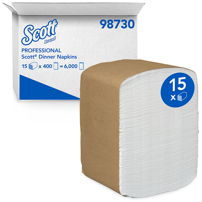 Scott Full-Fold Dispenser Napkins, 1-Ply, 12 x 17, White, 400/Pack, 15 Packs/Carton (98730)