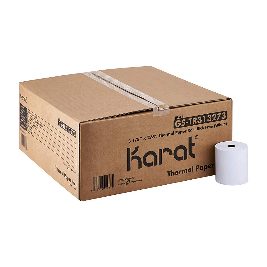 Karat Thermal Paper Rolls, 3.13" x 273 ft, White, 50/Carton (GSTR313273)