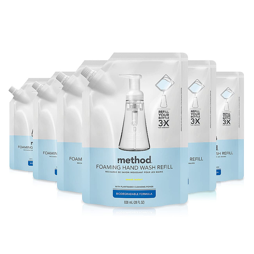 Method Foaming Hand Soap Refill Sweet Water ScentFor - 28 fl oz (828.1 mL) - Hand - Clear - Triclosan-free - 4 / Carton (00662CT)