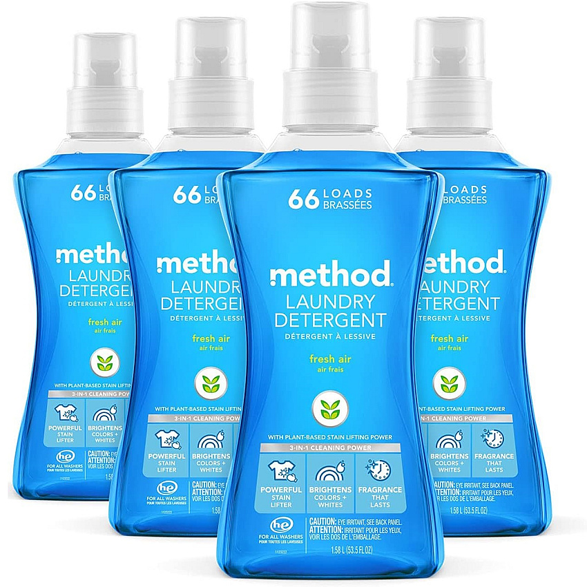 Method Laundry Detergent, Fresh Air Scent, 53.5 oz Bottle, 4/Carton (318025)