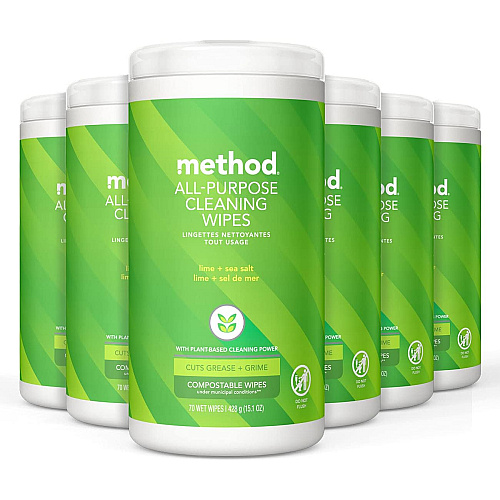 Method All Purpose Cleaning Wipes, 1 Ply, Lime and Sea Salt, White, 70/Canister, 6/Carton (338525)