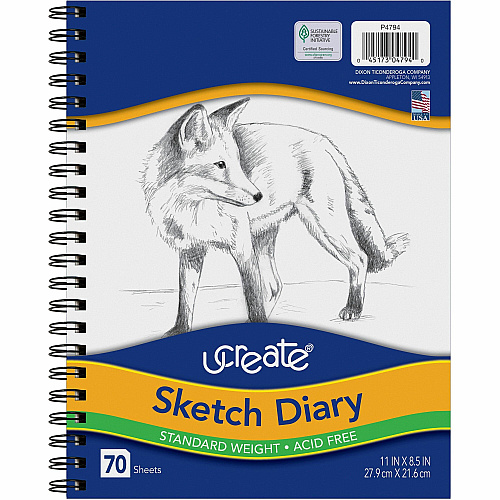 UCreate Art1st Sketch Diary, 60 lb Text Paper Stock, Blue Cover, (70) 11 x 8.5 Sheets (4794)