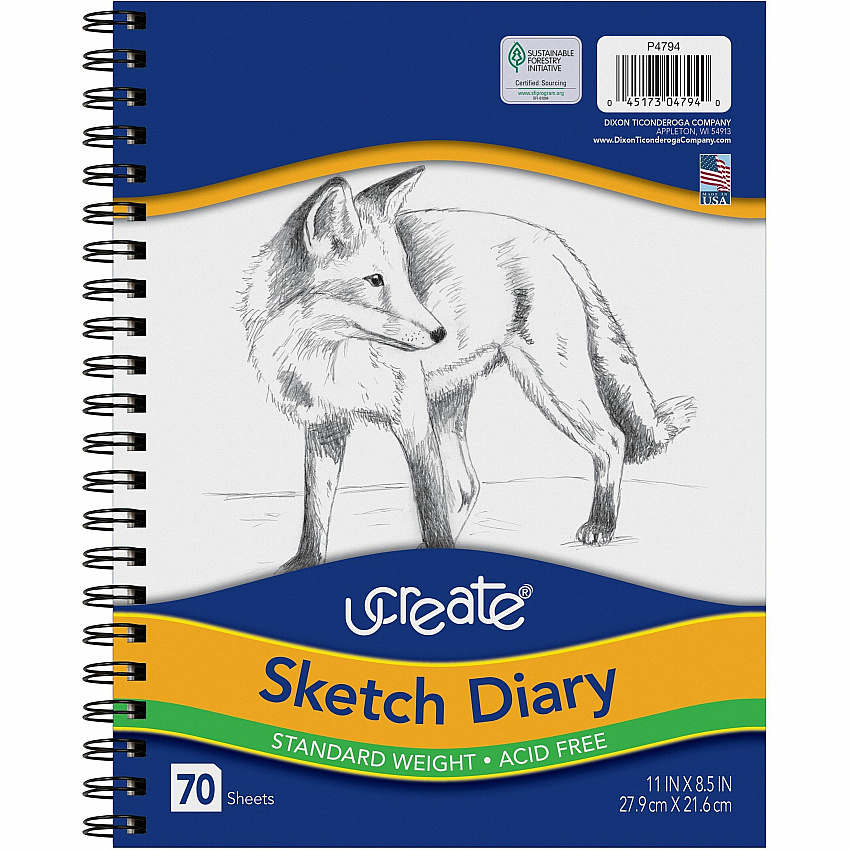 UCreate Art1st Sketch Diary, 60 lb Text Paper Stock, Blue Cover, (70) 11 x 8.5 Sheets (4794)