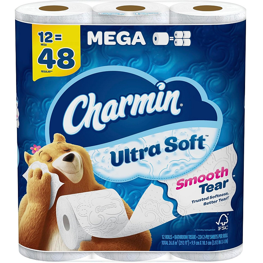 Charmin&reg; Ultra Soft Standard Toilet Paper, 2-Ply, 224 Sheets, 12 Rolls (08813PK)