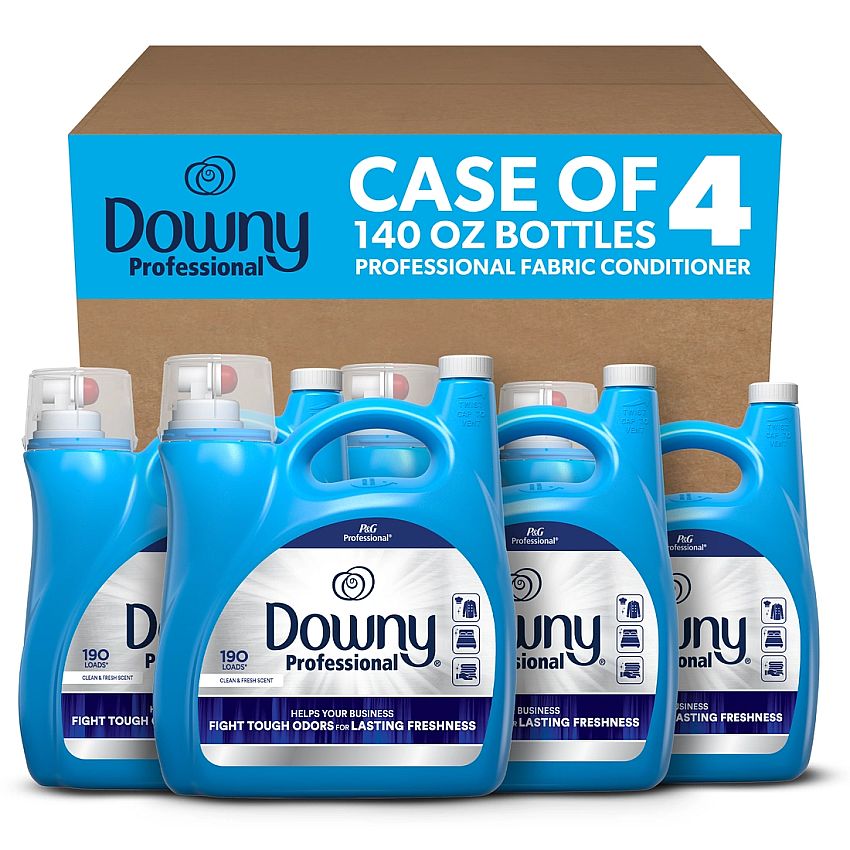 Downy Commercial Liquid Fabric Softener, Clean and Fresh Scent, 140 oz Pour Bottle, 4/Carton (14121)