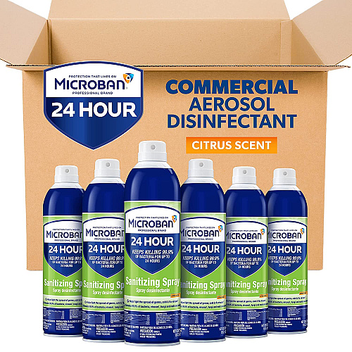 Microban 24-Hour Disinfectant Sanitizing Spray, Citrus, 15 oz Aerosol Spray, 6/Carton (30130)