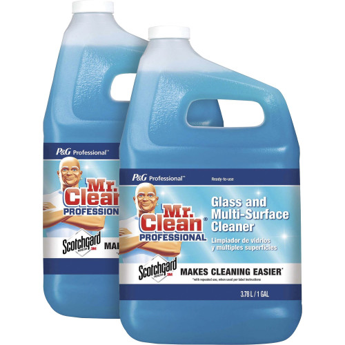 Mr. Clean Glass and Multi-Surface Cleaner with Scotchgard Protector, Apple, 1 Gal, Ready-To-Use, 2/Carton (81633)