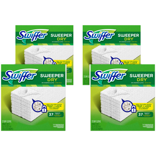 Swiffer Dry Refill Cloths, White, 10 2/5" x 8", 37/Box, 4 Box/Carton (82822CT)
