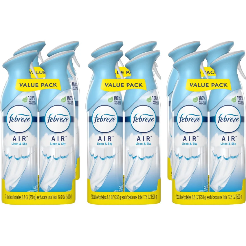 Febreze Linen/Sky Air Spray 12-Pack Liquid - 8.8 fl oz (0.3 quart) - Linen & Sky - Odor Neutralizer, VOC-free - 2/Pack - 6 / Carton (97799CT)