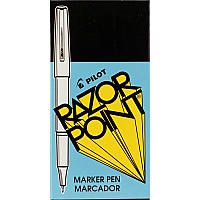 Pilot Razor Point Fine Line Porous Point Pen, Stick, Extra-Fine 0.3 mm, Black Ink, Black Barrel, Dozen (11001)