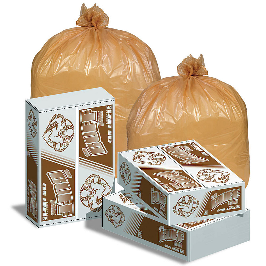 Pitt Plastics Heavy-Duty Linear Low Density Can Liner, 33 gal, 1.2 mil, Buff, Flat Pack, 100/Carton (P4030B)