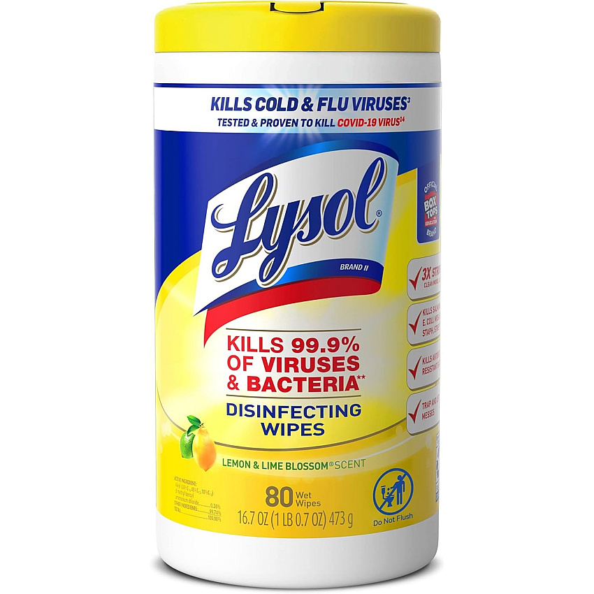 Lysol&reg; Disinfecting Wipes, Lemon & Lime Blossom, 80 Wipes (77182EA)