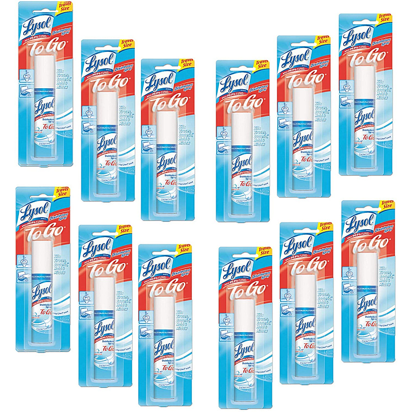 LYSOL Brand Disinfectant Spray To Go, Crisp Linen, 1 oz Aerosol Spray, 12/Carton (79132CT)