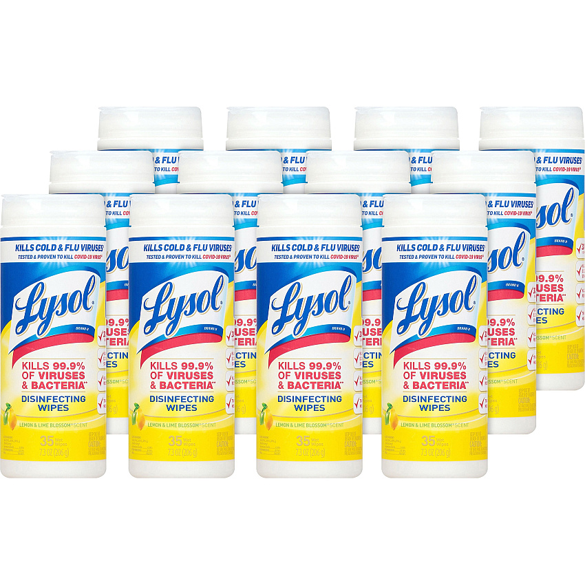 Lysol&reg; Disinfecting Wipes, Lemon & Lime, 12 Canisters (81145CT)