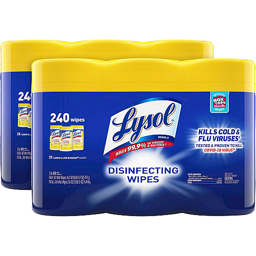 Lysol&reg; Disinfecting Wipes, Lemon Lime, 80 Wipes, 6 Canisters (84251CT)
