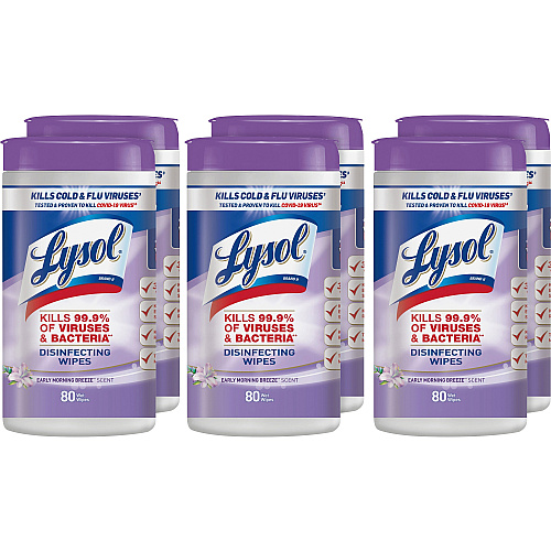 Lysol&reg; Disinfecting Wipes, Early Morning Breeze, 80 Wipes, 6 Canisters (89347CT)