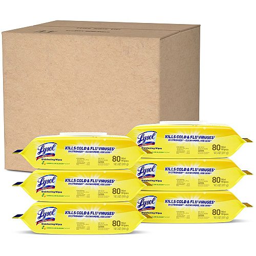 LYSOL Brand Disinfecting Wipes Flatpacks, 1-Ply, 6.69 x 7.87, Lemon and Lime Blossom, White, 80 Wipes/Flat Pack, 6 Flat Packs/Carton (99716CT)