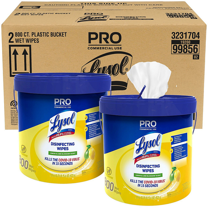 Lysol&reg; Pro Disinfecting Wipes, 800 Wipe Bucket, 2 Buckets (99856CT)