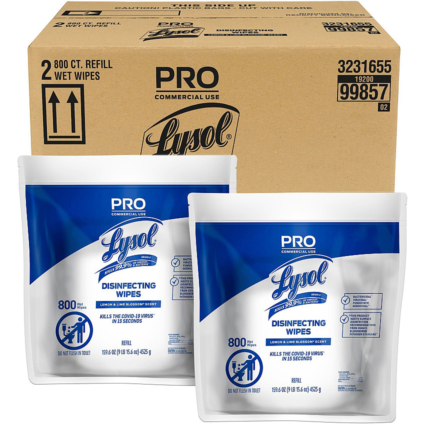Lysol&reg; Pro Disinfecting Wipe Bucket Refill, 2 Bags, 1600 Wipes (99857CT)