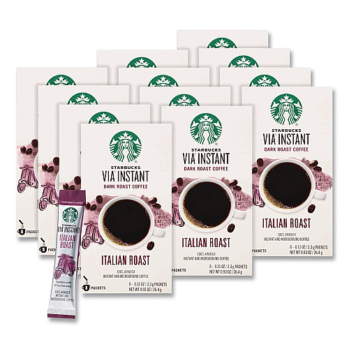 Starbucks VIA Ready Brew Coffee, 0.11 oz, Italian Roast, 8 Packets/Bag, 12 Bags/Carton (12407838CT)