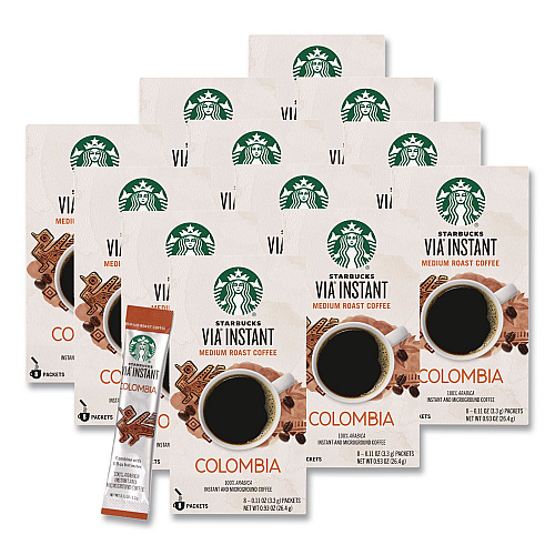 Starbucks VIA Ready Brew Coffee, Colombia, 1.4 oz Packet, 8/Pack, 12 Packs/Carton (12407839CT)