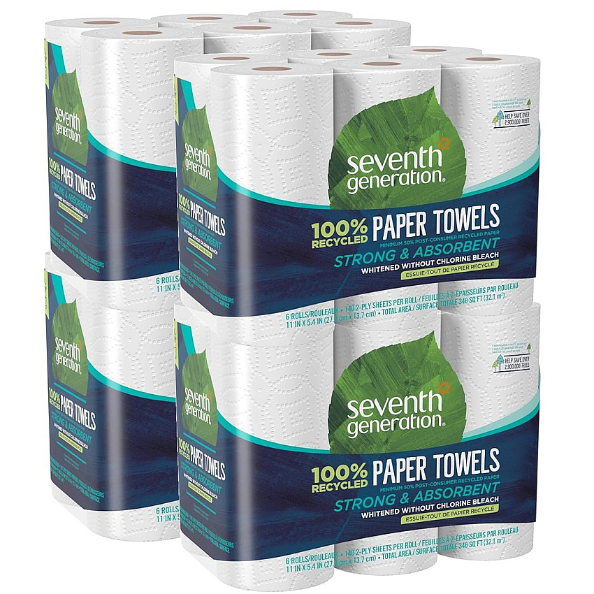 Seventh Generation 100% Recycled Paper Kitchen Towel Rolls, 2-Ply, 11 x 5.4, 140 Sheets/Roll, 24 Rolls/Carton (13731CT)