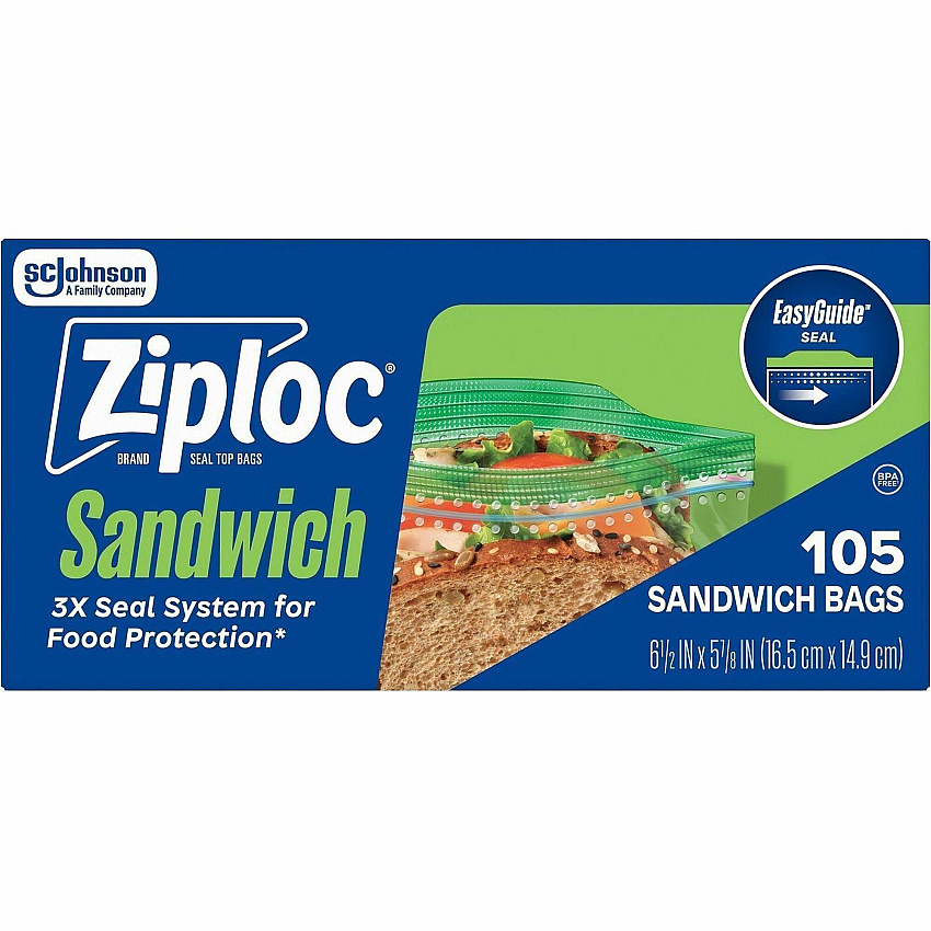 Ziploc&reg; Sandwich Bags 6.50" - Zipper, Seal Closure - Plastic - Sandwich, Storage, Food, Snack, Fruit, Vegetables - 105 / Box (383211)