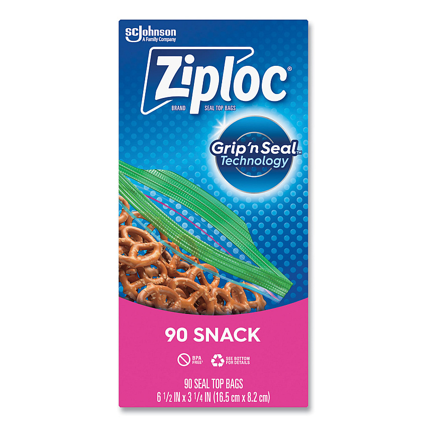 Ziploc&reg; Snack Size Storage Bags 6.50" - Seal, Zipper Closure - Plastic - Snack, Food, Sandwich, Storage, Fruit, Vegetables - 108 / Box (383215)