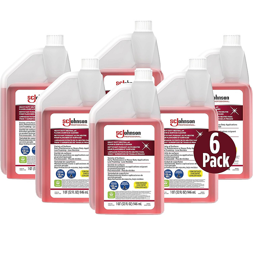 SC Johnson Professional Heavy Duty Neutral Floor Cleaner, Fresh Scent, 32 oz Squeeze and Pour Bottle, 6/Carton (680081)