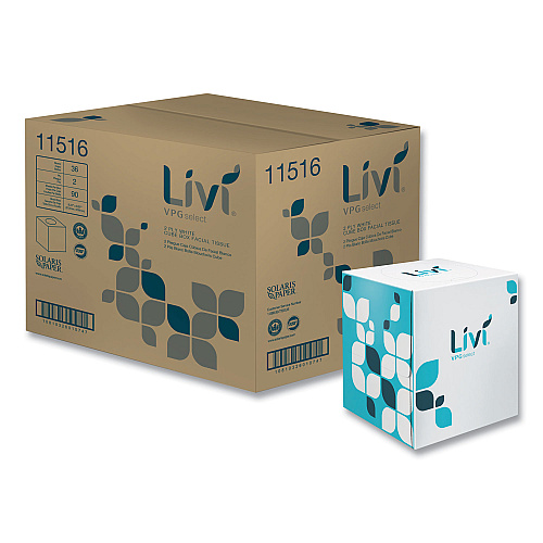 Livi&reg; Facial Tissues, Cube Box, 2-Ply, White, 90 Tissue/Box, 36 Boxes (11516)
