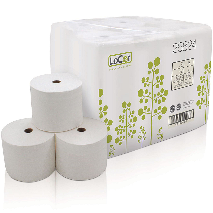 LoCor&reg; High Capacity Toilet Paper, 2-Ply, 1500 Sheets, 18 Rolls (26824)