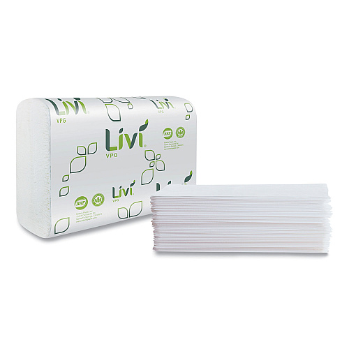 Livi VPG Multifold Towel, 1-Ply, 9.45 x 9.06, White, 250 Sheets/Pack, 16 Packs/Carton (43513)