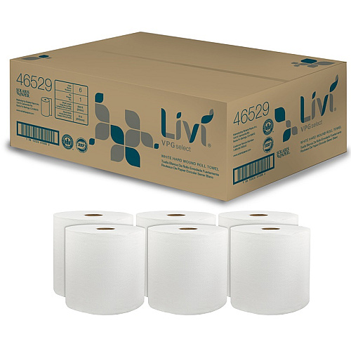Livi Solaris Paper Hardwound Paper Towels 1 Ply - 8" Width x 800 ft Length - White - Virgin Fiber - 6 / Carton (46529)
