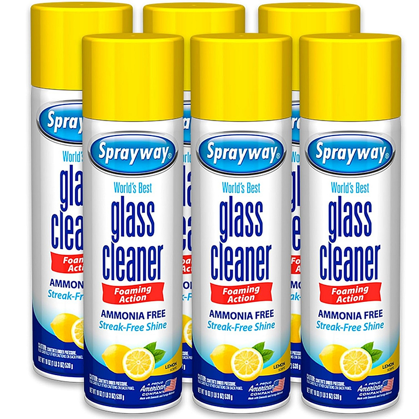 Sprayway Glass Cleaner Lemon Scent Foaming Aerosol Spray, 19oz, Pack of 6 (SPRA47046)