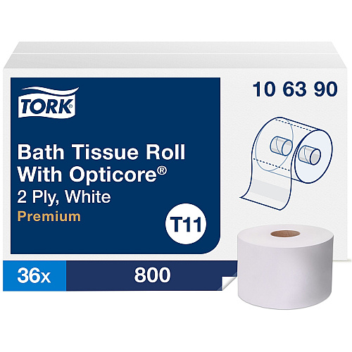 Tork&reg; Premium OptiCore Toilet Paper, 2-Ply, 800 Sheets, 36 Rolls (106390)
