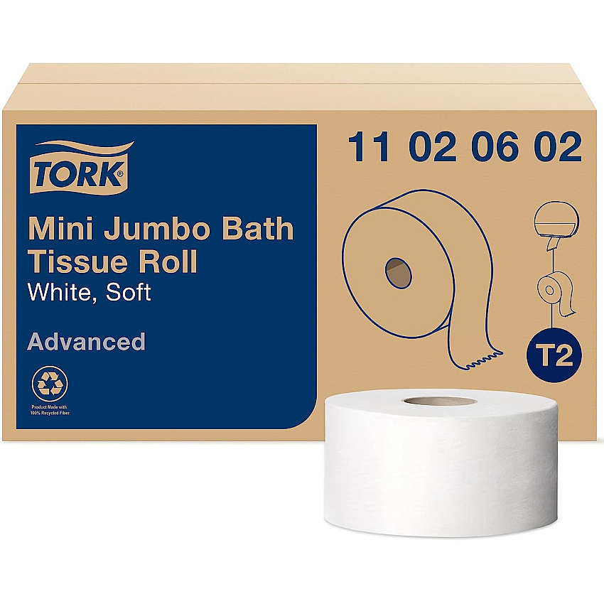 Tork&reg; Toilet Paper, Mini Jumbo 2-Ply, 12 Rolls (11020602)