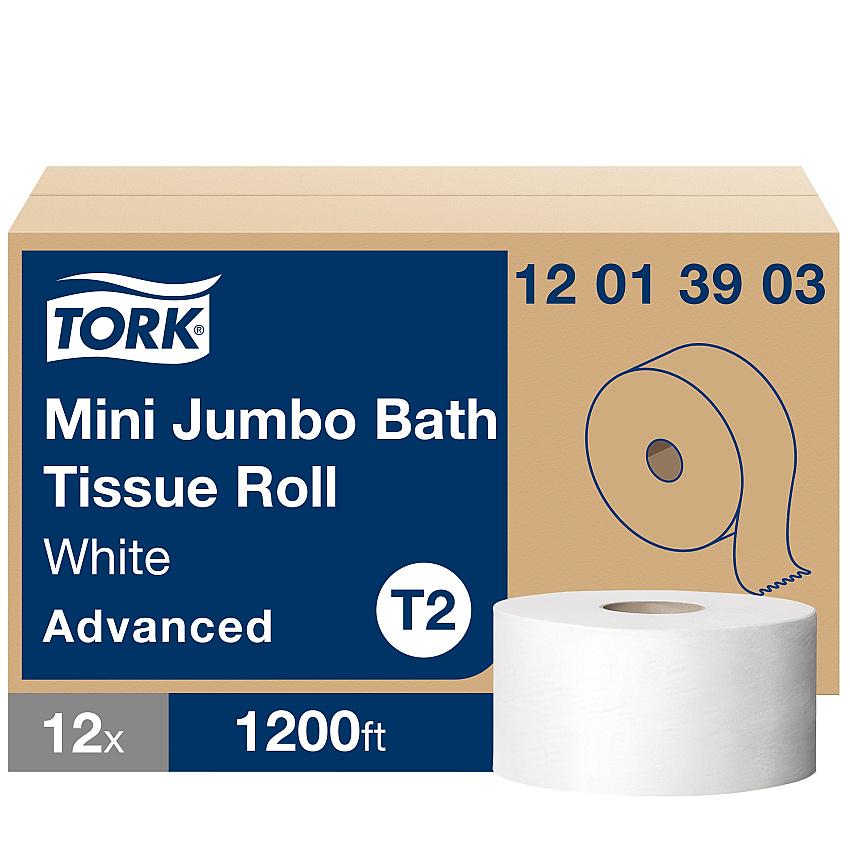 Tork&reg; Advanced Mini Jumbo Toilet Paper, 1-Ply, 1200-ft., 12 Rolls (12013903)