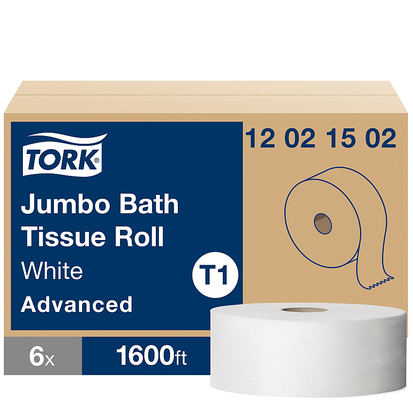 Tork&reg; Advanced Jumbo Toilet Paper, 2-Ply, White, 1600-ft., 6 Rolls (12021502)