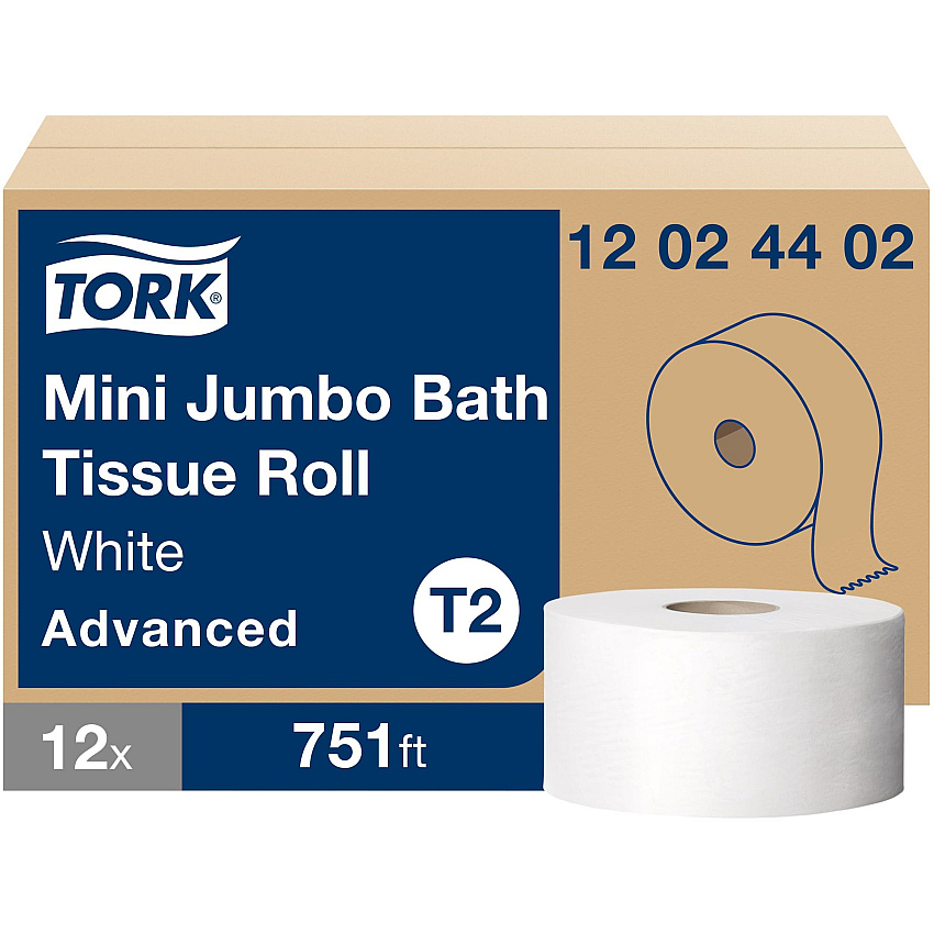 Tork&reg; Jumbo Jr. Toilet Paper, 2-Ply, White, 751-ft., 12 Rolls (12024402)