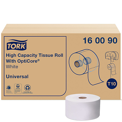 Tork&reg; Universal High Capacity Toilet Paper w/OptiCore, 2-Ply, 12 Rolls (160090)