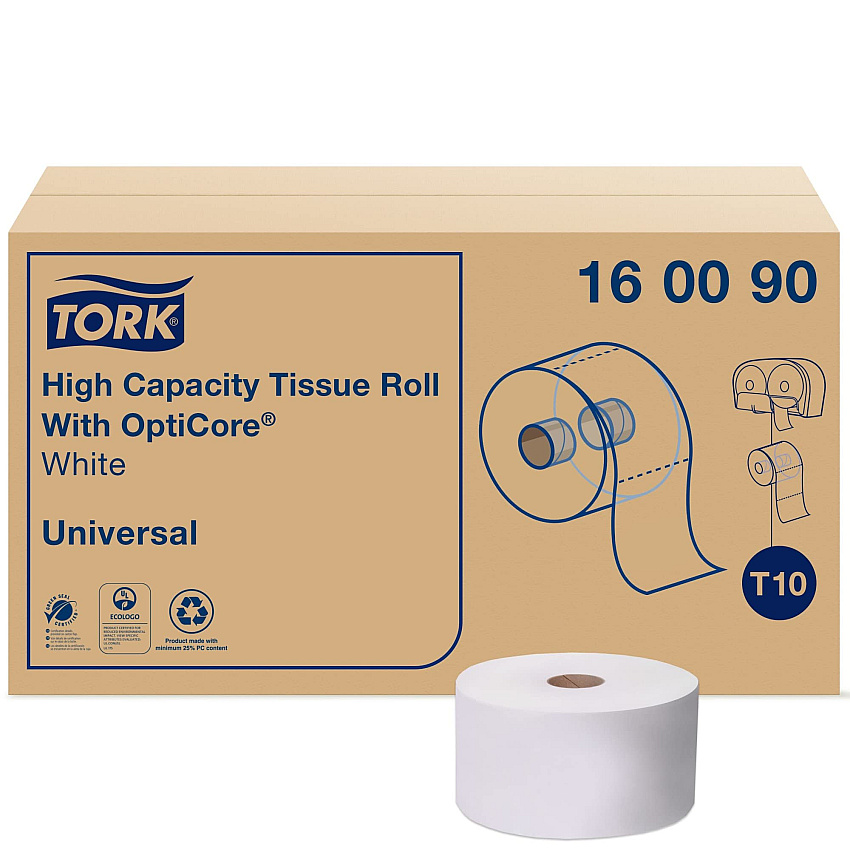 Tork&reg; Universal High Capacity Toilet Paper w/OptiCore, 2-Ply, 12 Rolls (160090)