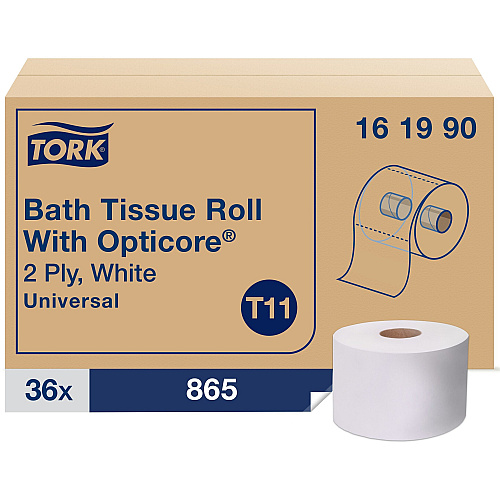 Tork&reg; Universal Opticore Toilet Paper Rolls, 2-Ply, White, 36 Rolls (161990)