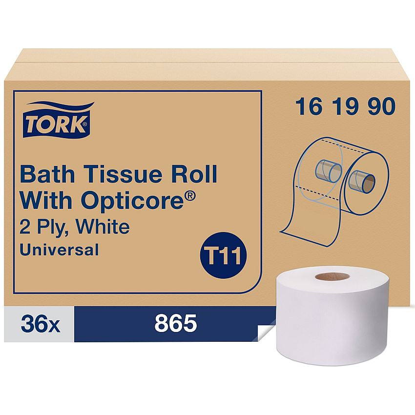 Tork&reg; Universal Opticore Toilet Paper Rolls, 2-Ply, White, 36 Rolls (161990)