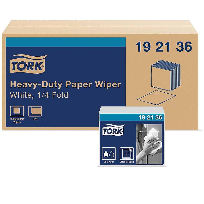 Tork&reg; Heavy-Duty Paper Wiper, 1/4 Fold, 896 Wipers (192136)