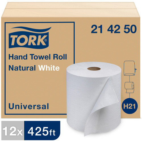 Tork Hardwound Roll Towels, 7.88" x 425 ft, Natural White, 12 Rolls/Carton (214250)