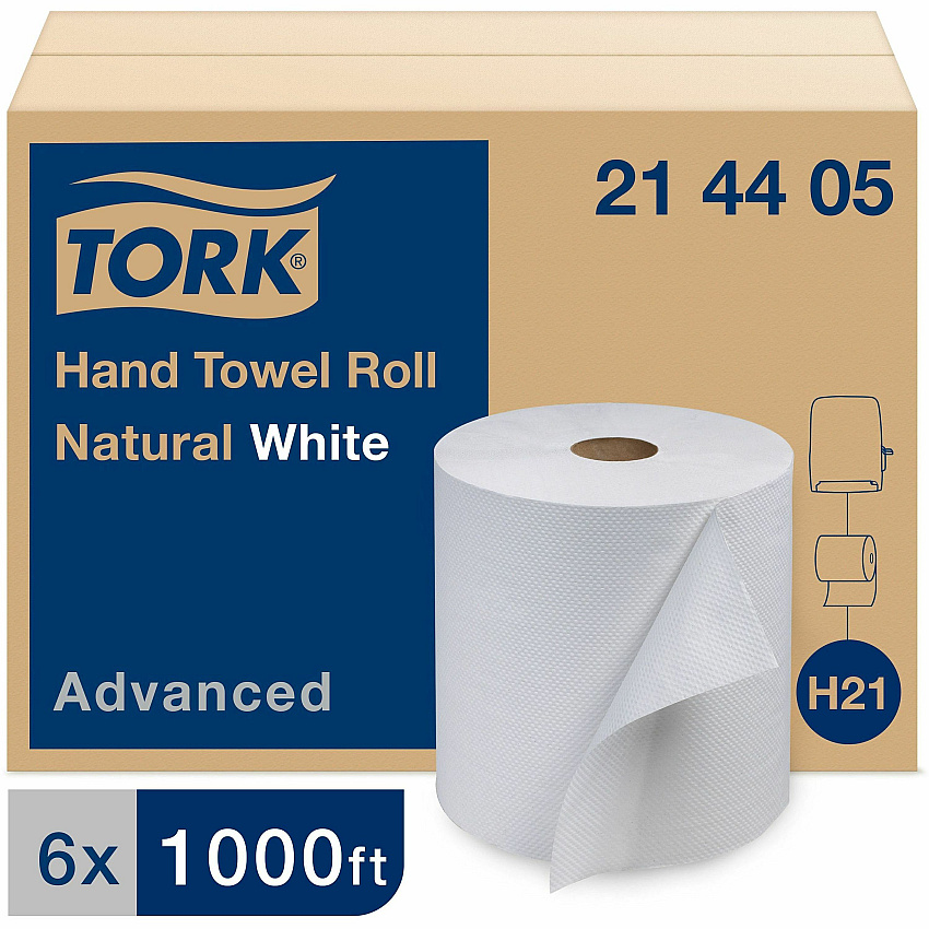 Tork&reg; Advanced Hardwound Roll Paper Towels, White, 1000-ft., 6 Rolls (214405)