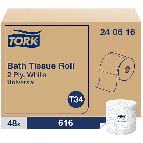 Tork&reg; Standard 2-Ply Toilet Paper, 616 Sheets, White, 48 Rolls (240616)