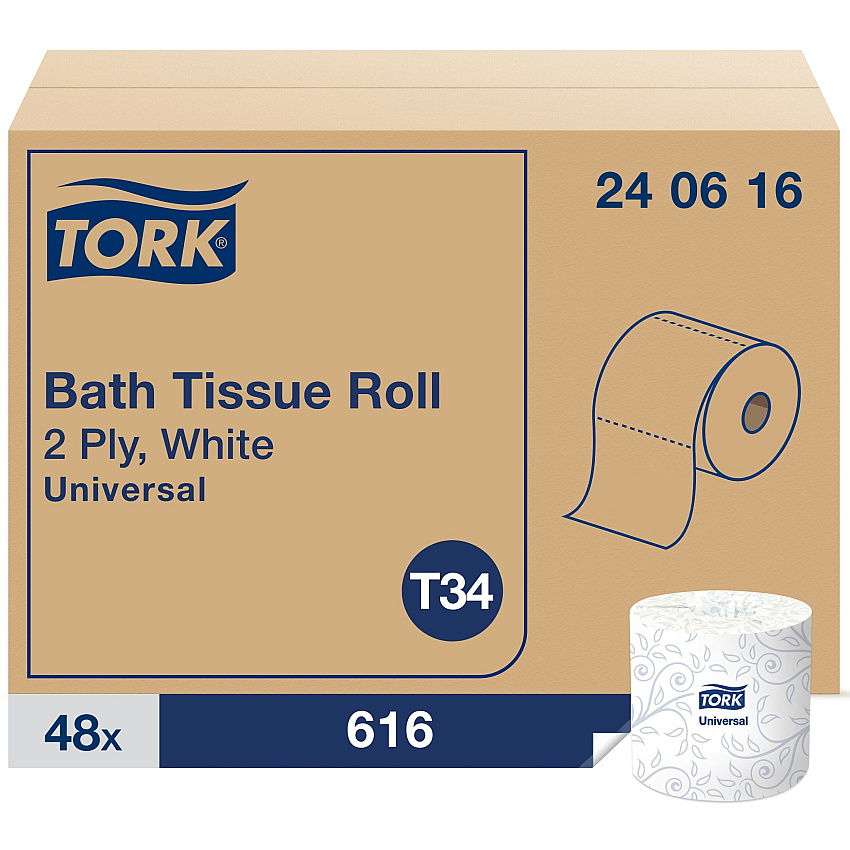 Tork&reg; Standard 2-Ply Toilet Paper, 616 Sheets, White, 48 Rolls (240616)