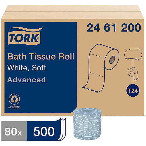 Tork&reg; Advanced Toilet Paper, 2-Ply, White, 500 Sheets, 80 Rolls (2461200)